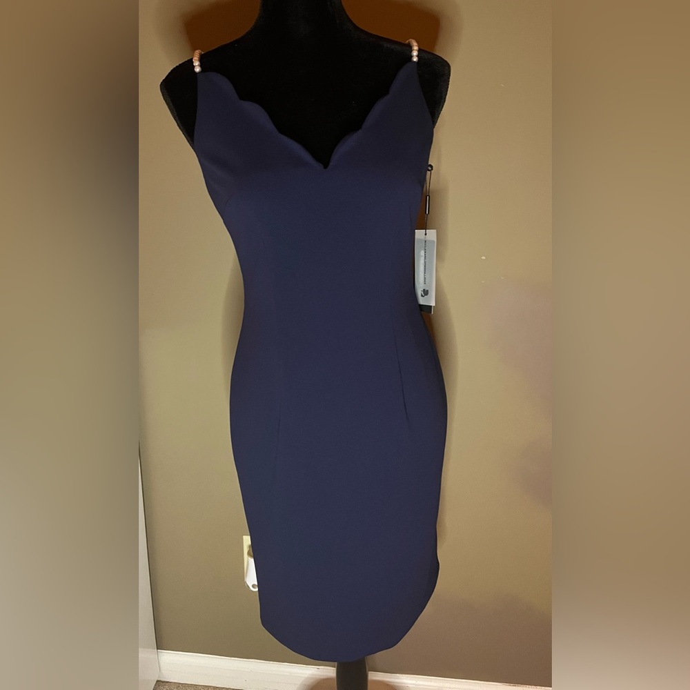 Karl Lagerfeld Paris Navy pearl scalloped dress